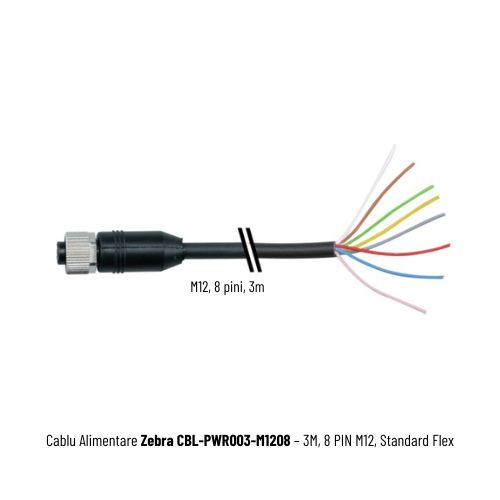 Cablu Alimentare Zebra CBL-PWR003-M1208 – 3M, 8 PIN M12, Standard Flex