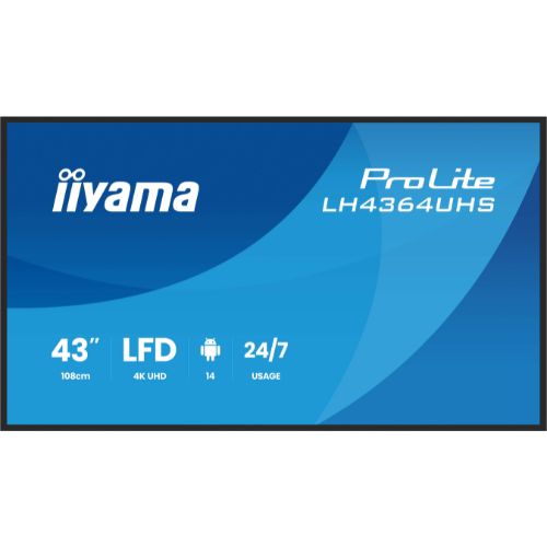 Display Digital Signage 43” 4K UHD, Android 14, USB-C, Wi-Fi, 24/7 – iiyama LH4364UHS-B1AG
