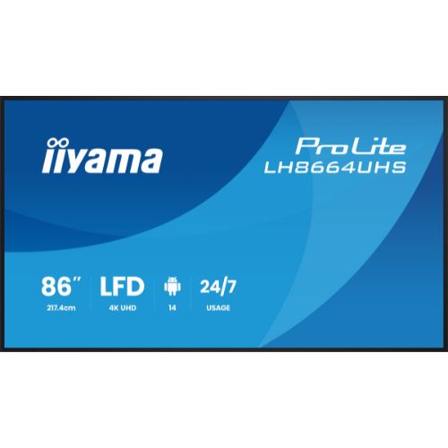 Display Digital Signage 86” 4K UHD, Android 14, USB-C, Wi-Fi, 24/7 – iiyama LH8664UHS-B3AG