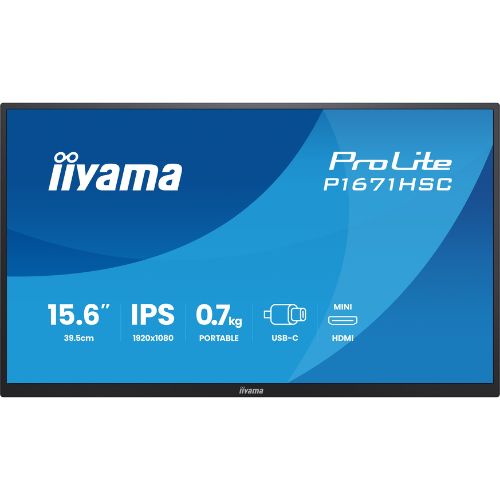 Monitor portabil 15.6”, IPS Full HD, USB-C, Mini HDMI, Boxe, Husă piele – iiyama P1671HSC-B1