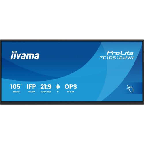 Display interactiv 5K UHD ultra-wide de 105” cu ecran panoramic 21:9 și touch PureTouch-IR⁺ – IIYAMA TE10518UWI-B1AG