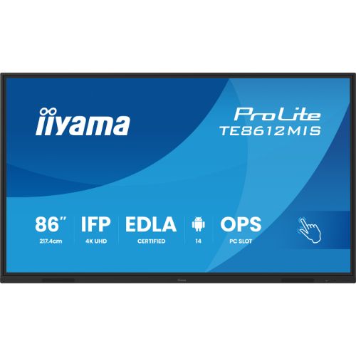 Display interactiv 4K UHD de 86” cu touch PureTouch-IR, Android 14 și iiWare 13E – iiyama TE8612MIS-B4AG