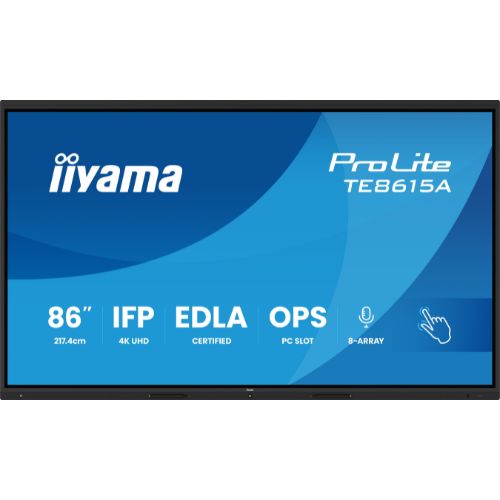 Display interactiv 86” 4K UHD cu Android 14 EDLA, touch DeepContrast-IR+ și design premium – iiyama TE8615A-B1AG
