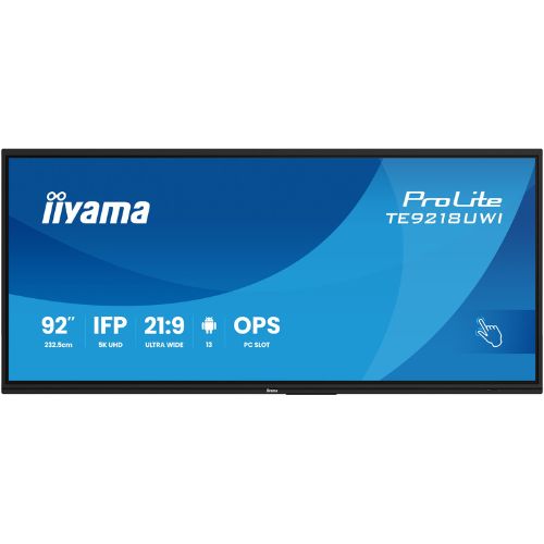 Display interactiv 5K UHD ultra-wide de 92” cu touch PureTouch-IR⁺, format panoramic 21:9 – IIYAMA TE9218UWI-B1AG