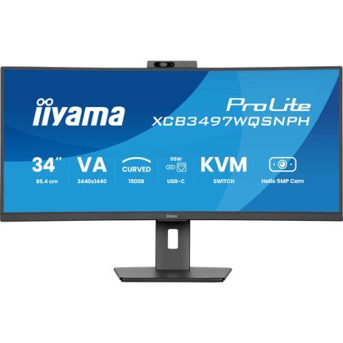 Monitor curbat 34'' UWQHD, Windows Hello, USB-C Dock & KVM - iiyama ProLite XCB3497WQSNPH-B1