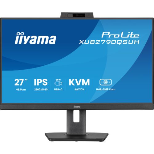 Monitor 27'' QHD, Windows Hello, USB-C 65W, KVM - iiyama ProLite XUB2790QSUH-B2