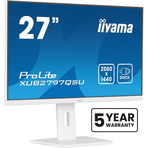 Monitor LED 27" QHD IPS, 100Hz, 1ms MPRT, AdaptiveSync, USB 3.2 Hub, HDMI, DP, reglaj înălțime 150mm, alb – iiyama XUB2797QSU-W2