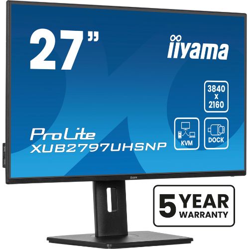 Monitor LED 27" 4K UHD IPS, 96W USB-C Dock, KVM, RJ45 LAN, 4ms, HDMI, DP, 150mm reglaj înălțime – iiyama XUB2797UHSNP-B1