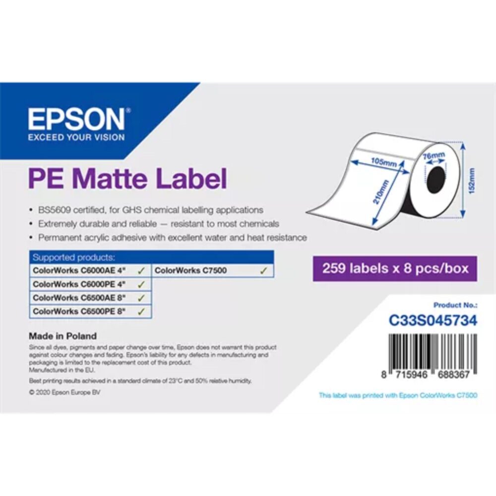 Etichete sintetice PP Matte Premium 105x210 mm Epson 7113424