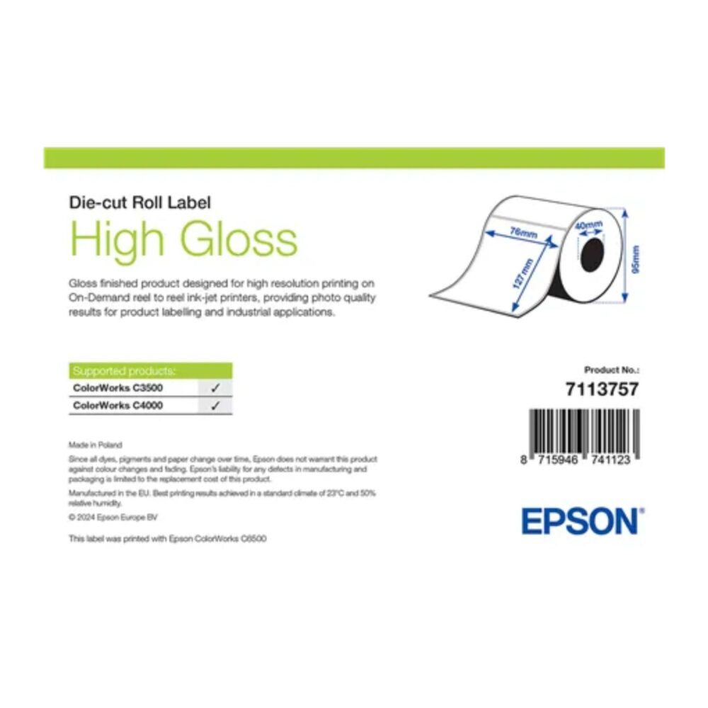 Etichete hârtie High Gloss 76x127 mm, 250 etichete/rolă, miez 40 mm Epson 7113757