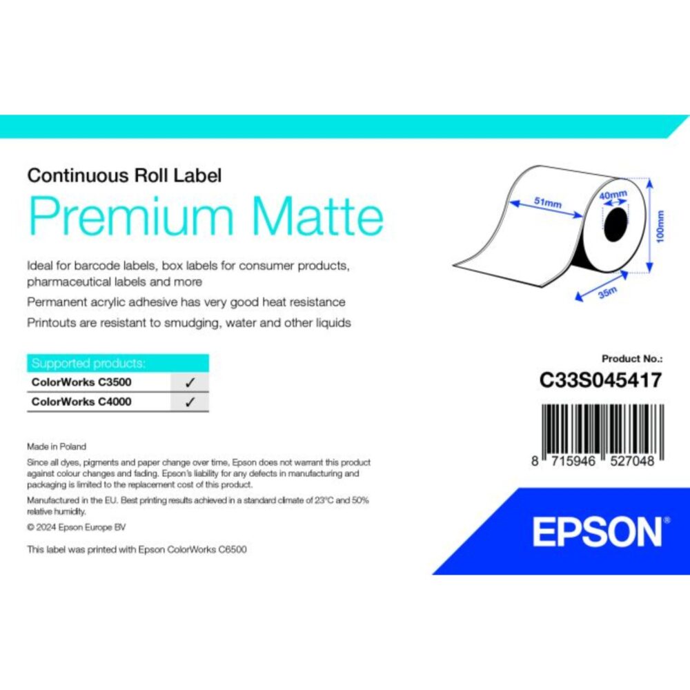 Rolă etichete Premium Matte 51 mm x 35 m ColorWorks C3500 Epson C33S045417