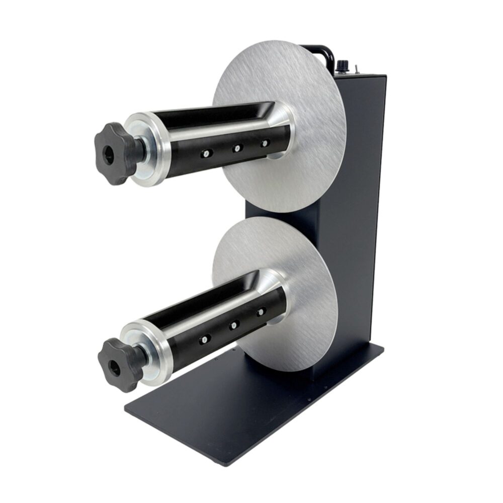 Rewinder etichete TWIN-CAT-2 Quick-Chuck 76 mm (C-76220) dual spindle Labelmate LMR016/LMX465