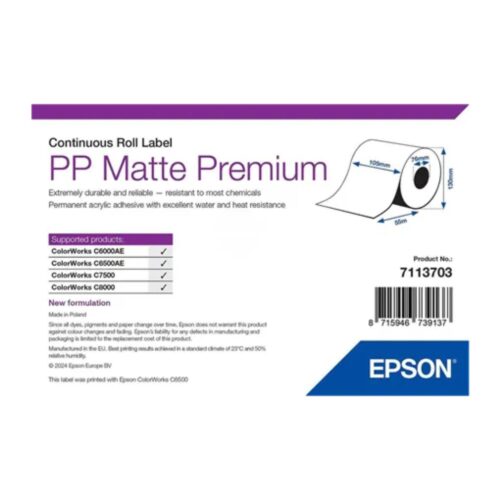 Etichetă sintetică continuă PP Matte Premium 105 mm x 55 m Epson 7113703