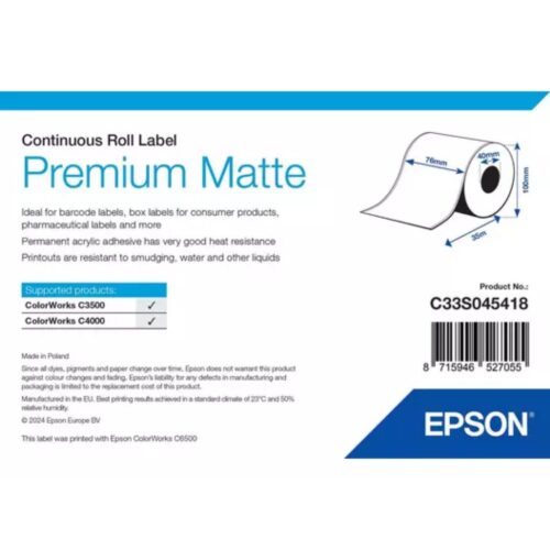 Rolă etichete Premium Matte 76 mm x 35 m ColorWorks C3500 Epson C33S045418