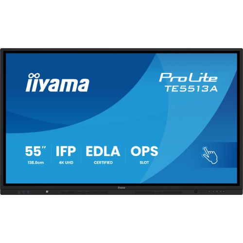 Display interactiv 4K UHD de 55" certificat Google EDLA, cu touch PureTouch-IR  Android 14 - IIYAMA TE5513A-B1AG