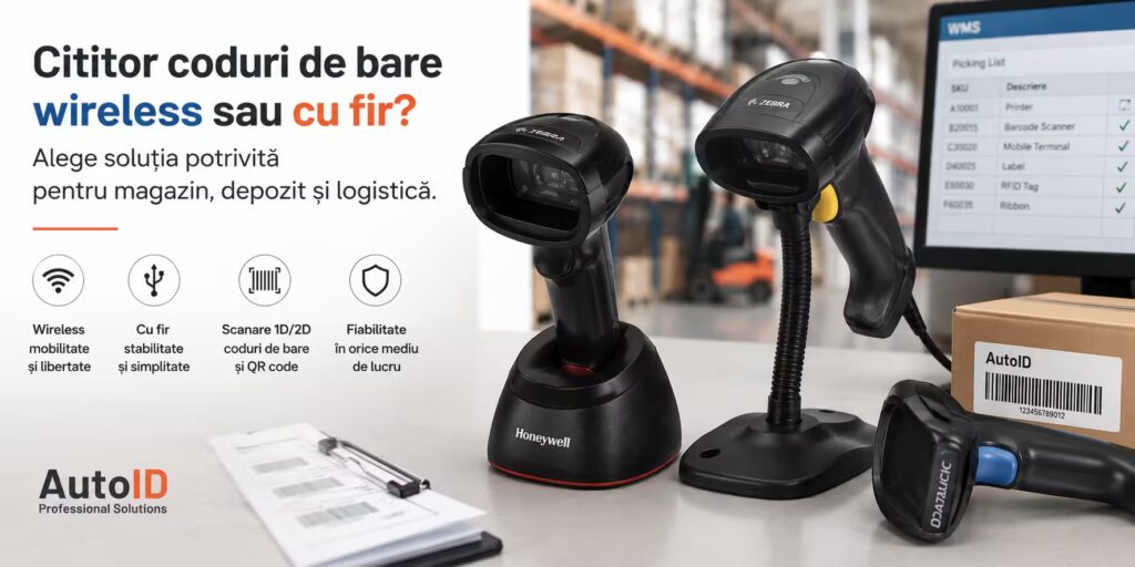 Cititor coduri de bare wireless sau cu fir: ce alegi pentru magazin, depozit sau logistică? Cititor coduri de bare wireless și cu fir pentru magazin, depozit și logistică, cu scanare 1D și 2D