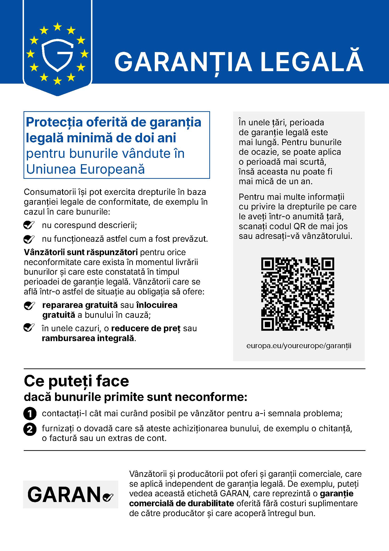 Notificare armonizată privind garanția legală de conformitate