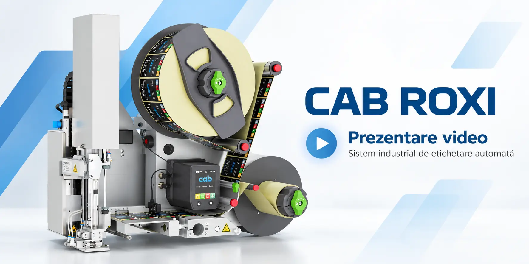 Sistem industrial de etichetare automată CAB ROXI | Prezentare video Sistem industrial de etichetare automată CAB ROXI