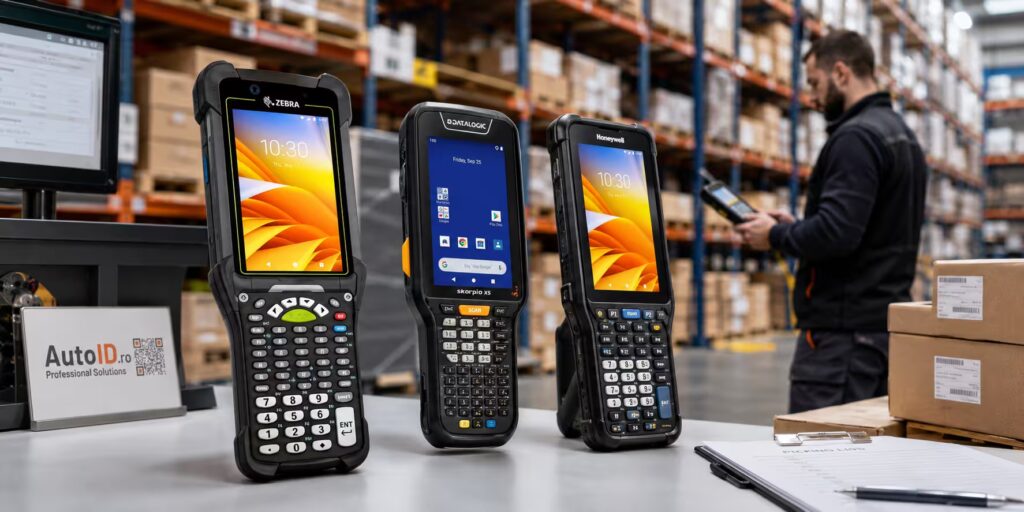 Terminale mobile pentru inventar, picking și WMS: modele recomandate din stoc AutoID Terminale mobile pentru inventar, picking și WMS în depozit, cu modele Zebra, Honeywell și Datalogic disponibile la AutoID