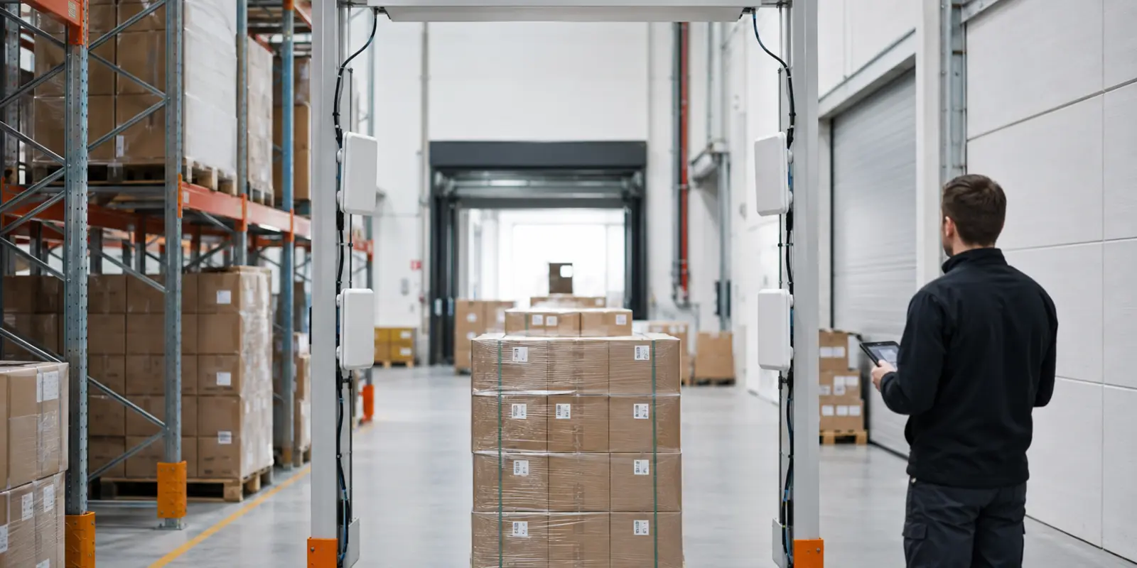 Antenă RFID liniară sau circulară: cum alegi polarizarea, câștigul și distanța de citire Portal de depozit cu antene RFID pentru citirea unui palet etichetat