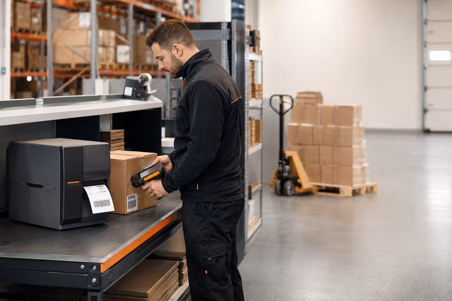 Stație WMS de packing și expediere cu scanner și imprimantă de etichete