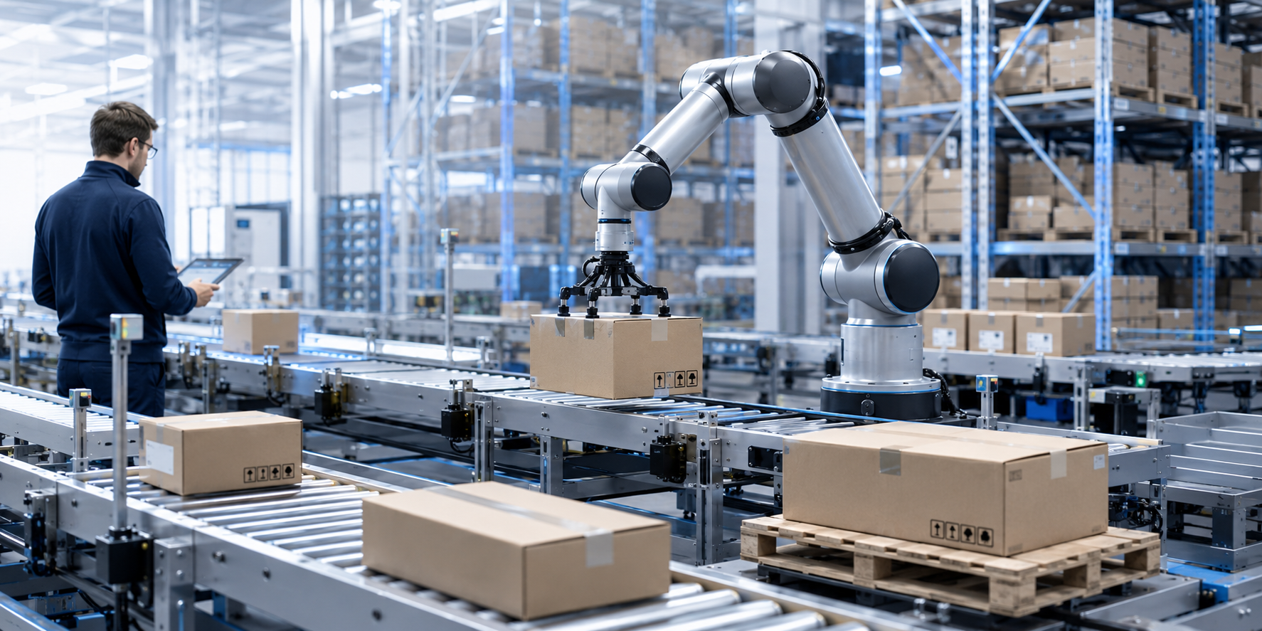 Automatizare cu roboți colaborativi în producție și logistică Cobot pentru logistică, depozit și paletizare