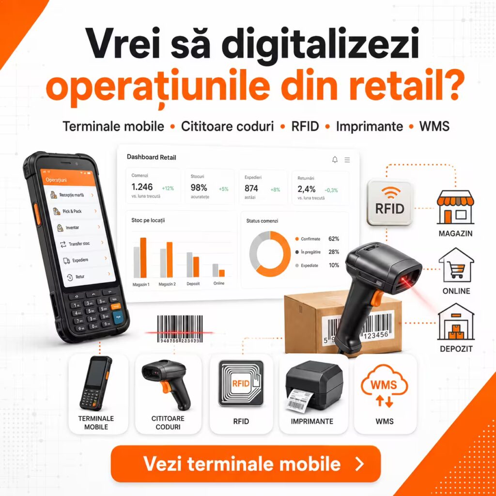 Vrei să digitalizezi operațiunile din retail cu terminale mobile, RFID, imprimante și WMS