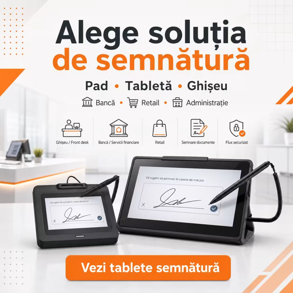 Alege soluția de semnătură pentru pad tabletă ghișeu bancă retail și administrație