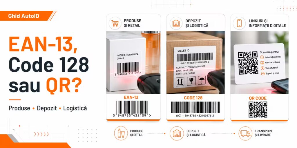 Cod de bare EAN-13, Code 128 sau QR: ce alegi pentru produse, depozit și logistică? EAN-13 Code 128 sau QR cod de bare pentru produse depozit și logistică