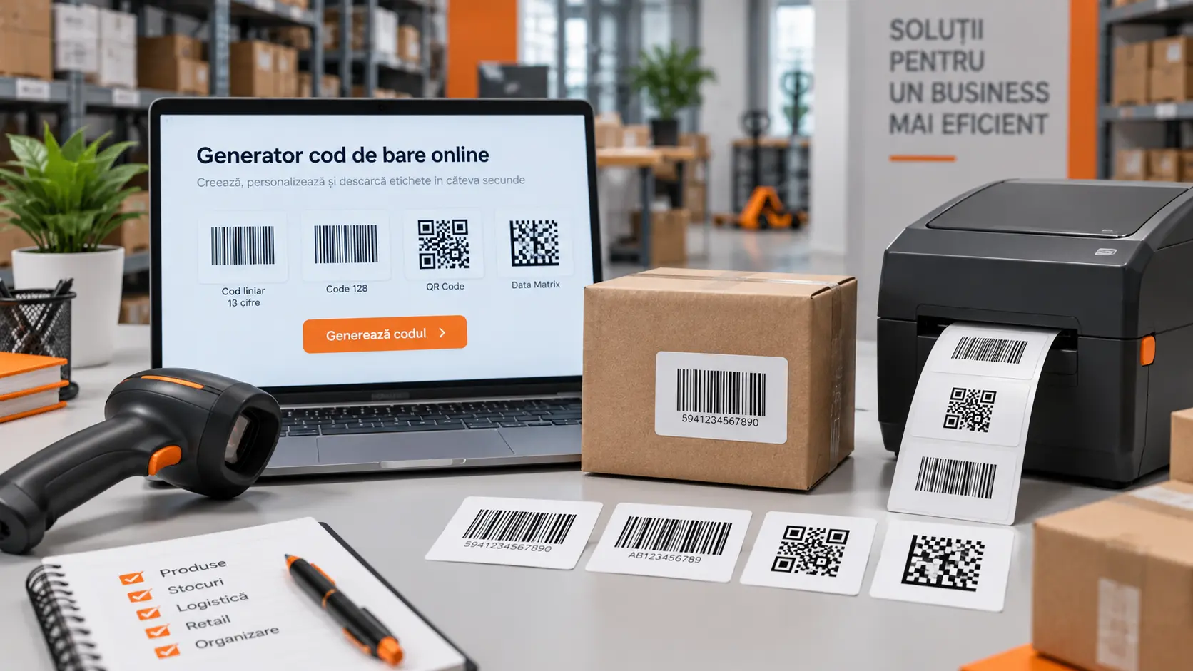 Generator cod de bare online AutoID pentru produse, inventar și logistică