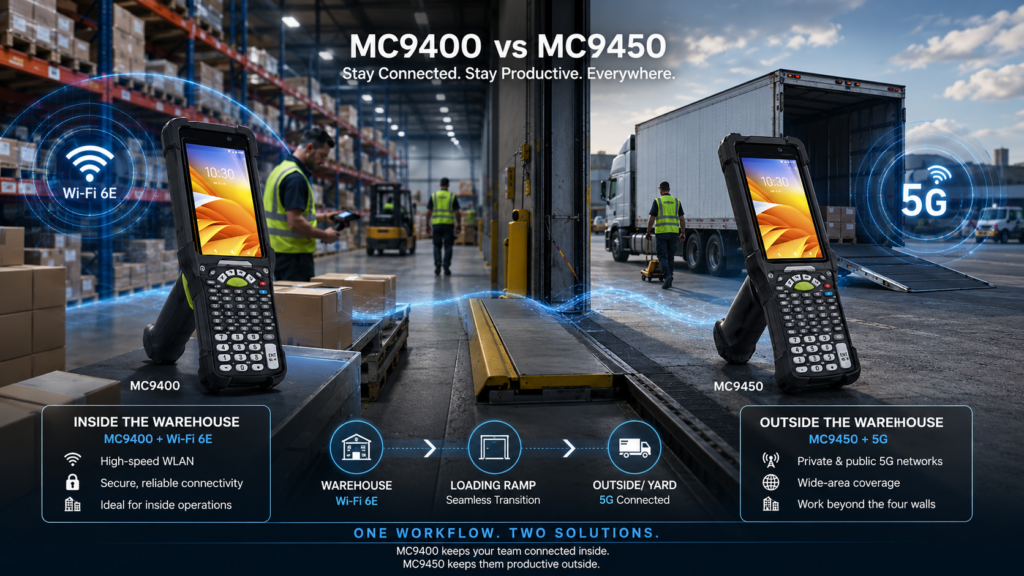 Zebra MC9400 vs MC9450 – Diferențe și Configurații Zebra MC9400 versus MC9450 într-un depozit și o curte logistică